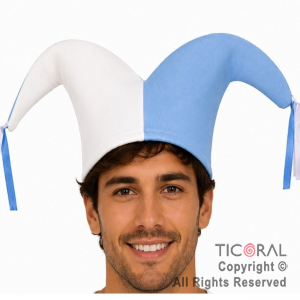 SOMBRERO BUFON DOS PUNTAS EQUIPO ARGENTINA CELESTE Y BLANCO JERSEY x 10 UNIDADES